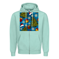 Seafoam christmas trees and bells seamless pattern Zipper Hoodie - BundleAndBundleShop