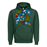 Sports Green christmas trees and bells seamless pattern Zipper Hoodie - BundleAndBundleShop