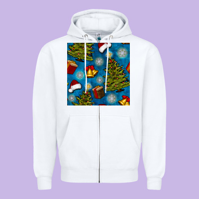 Christmas Trees And Bells Seamless Pattern Zipper Hoodie Designed By Bundleandbundleshop
