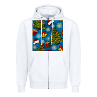 White christmas trees and bells seamless pattern Zipper Hoodie - BundleAndBundleShop