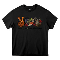 Black Peace Love White Tailed Deer Heavy Core Tee - LillyAllenDesigns