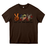 Chocolate Brown Peace Love White Tailed Deer Heavy Core Tee - LillyAllenDesigns