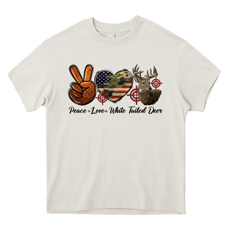 Peace Love White Tailed Deer Heavy Core Tee by LillyAllenDesigns | Teevron