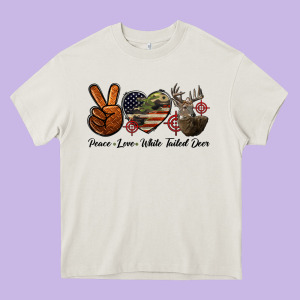 Peace Love White Tailed Deer Heavy Core Tee Designed By Lillyallendesigns