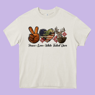 Peace Love White Tailed Deer Heavy Core Tee Designed By Lillyallendesigns