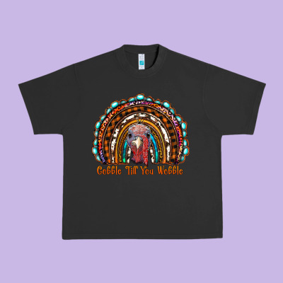 Gobble Till You Wobble Thanksgiving Rainbow Urban Heavy Tee Designed By Ranaportraitstore