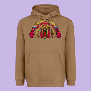 Lady Of Guadalupe Rainbow Heavyweight Hoodie Designed By Jasminsmagicworld