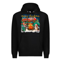 Black Merry Christmas with camper van Premium Hoodie - NancyCooperArtShop