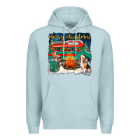 Blue Mist Merry Christmas with camper van Premium Hoodie - NancyCooperArtShop