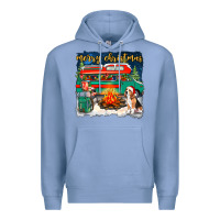 Colony Blue Merry Christmas with camper van Premium Hoodie - NancyCooperArtShop