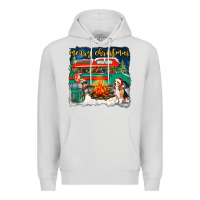 Dove Grey Merry Christmas with camper van Premium Hoodie - NancyCooperArtShop