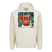 Oatmeal Heather Merry Christmas with camper van Premium Hoodie - NancyCooperArtShop