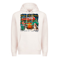 Pale Pink Merry Christmas with camper van Premium Hoodie - NancyCooperArtShop