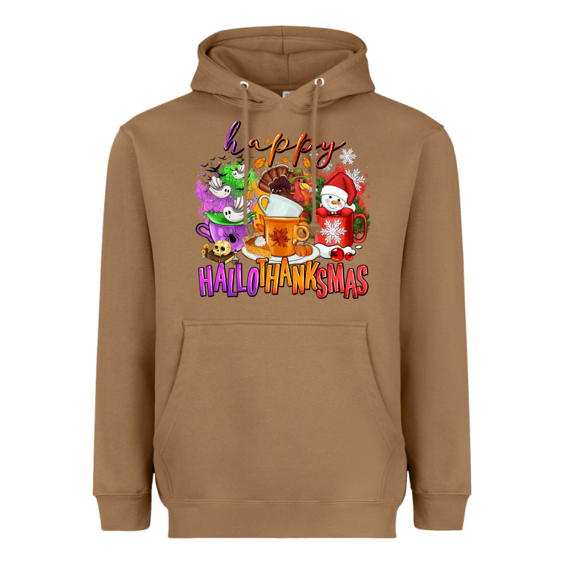 Happy Hallothanksmas Coffee Cups Heavyweight Hoodie by NancyCooperArtShop | Teevron