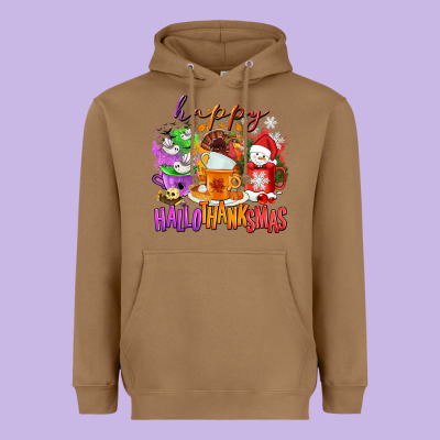 Happy Hallothanksmas Coffee Cups Heavyweight Hoodie Designed By Nancycooperartshop