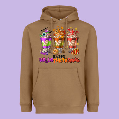 Happy Hallothanksmas Coffee Cups Heavyweight Hoodie Designed By Nancycooperartshop