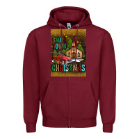 Burgundy small town christmas church Zipper Hoodie - AdoDesignShop