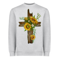 Heather Grey sunflower cross Heavyweight Sweatshirt - texasbilliewilder