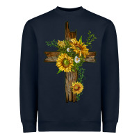 Navy sunflower cross Heavyweight Sweatshirt - texasbilliewilder