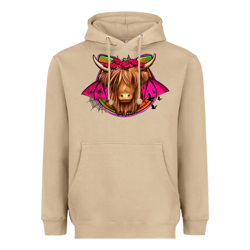 Halloween Highland Cow Horseshoe Heavyweight Hoodie by Jasminsmagicworld | Teevron