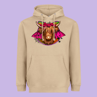 Halloween Highland Cow Horseshoe Heavyweight Hoodie Designed By Jasminsmagicworld