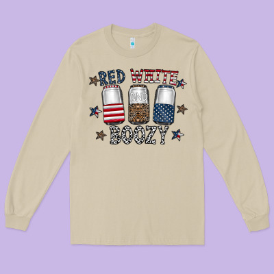Red White Boozy Long Sleeve Tee Designed By Cowhidedigitalart