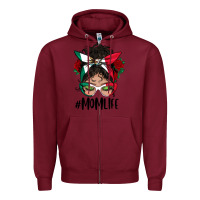 Burgundy mexican mom life messy bun mama Zipper Hoodie - BundleAndBundleShop