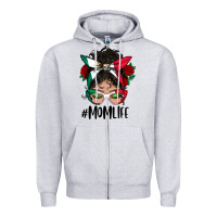 Heather Grey mexican mom life messy bun mama Zipper Hoodie - BundleAndBundleShop