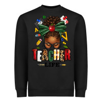 Black teacher life afro messy bun Heavyweight Sweatshirt - texasbilliewilder
