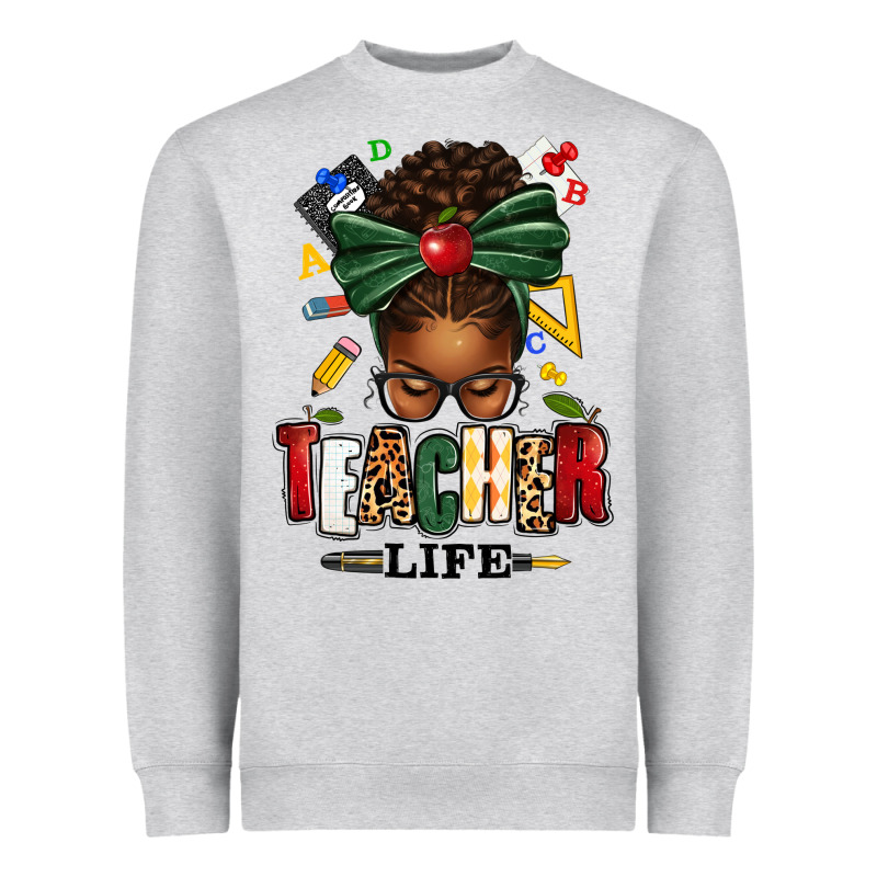 Teacher Life Afro Messy Bun Heavyweight Sweatshirt by texasbilliewilder | Teevron