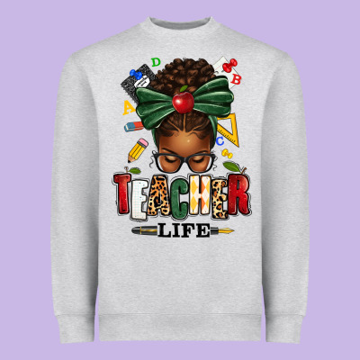 Teacher Life Afro Messy Bun Heavyweight Sweatshirt Designed By Texasbilliewilder