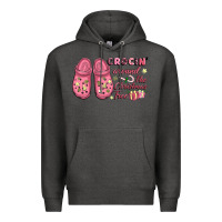 Charcoal Heather Pink Christmas crocin' around the Christmas tree Premium Hoodie - NancyCooperArtShop