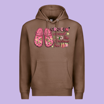 Pink Christmas Crocin' Around The Christmas Tree Premium Hoodie Designed By Nancycooperartshop