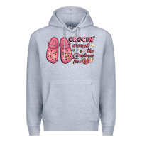 Heather Grey Pink Christmas crocin' around the Christmas tree Premium Hoodie - NancyCooperArtShop