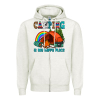 Oatmeal Heather camping is my happy  place Zipper Hoodie - AdoDesignShop