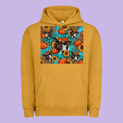 Autumn Pumpkins Holstein Cow Urban Hoodie Designed By Jasminsmagicworld