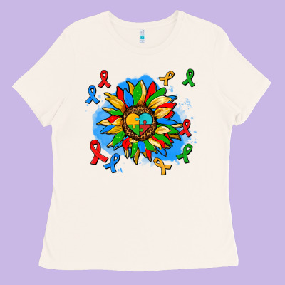 Autism Sunflower Ribbon Ladies Tee Designed By Adodesignshop