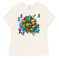 Bone autism sunflower ribbon Ladies Tee - AdoDesignShop