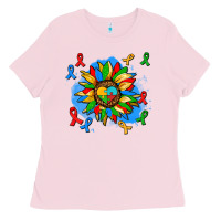 Bubblegum Pink autism sunflower ribbon Ladies Tee - AdoDesignShop