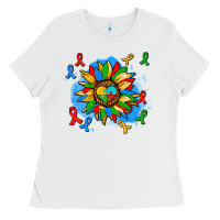 White autism sunflower ribbon Ladies Tee - AdoDesignShop