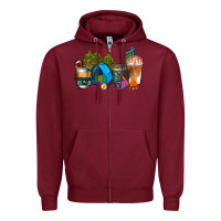Burgundy camp coffee cups ado Zipper Hoodie - AdoDesignShop