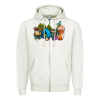 Oatmeal Heather camp coffee cups ado Zipper Hoodie - AdoDesignShop