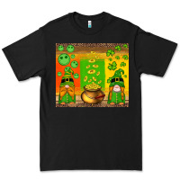 Black st patricks gnomes and coins with shamrock Premium Tee - Artiststas