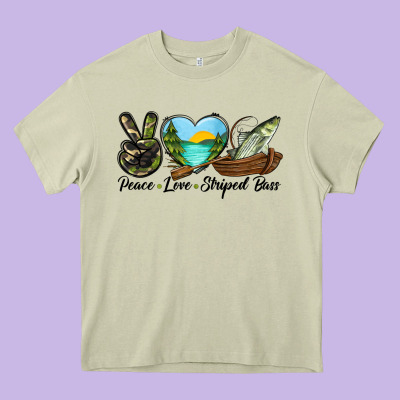 Camouflage Peace Love Striped Bass Heavy Core Tee Designed By Lillyallendesigns