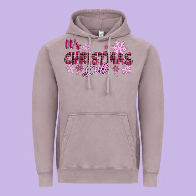 It's Christmas Y'all Season Pink Christmas Vintage Hoodie Designed By Ranaportraitstore