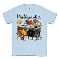 Dusty Blue photographer floral butterfly film roll vintage camera Classic Tee - FaDigitalArtStudio