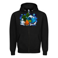 Black winter camping with camp fire Zipper Hoodie - AdoDesignShop