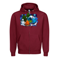 Burgundy winter camping with camp fire Zipper Hoodie - AdoDesignShop