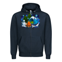 Navy winter camping with camp fire Zipper Hoodie - AdoDesignShop
