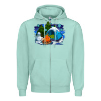 Seafoam winter camping with camp fire Zipper Hoodie - AdoDesignShop